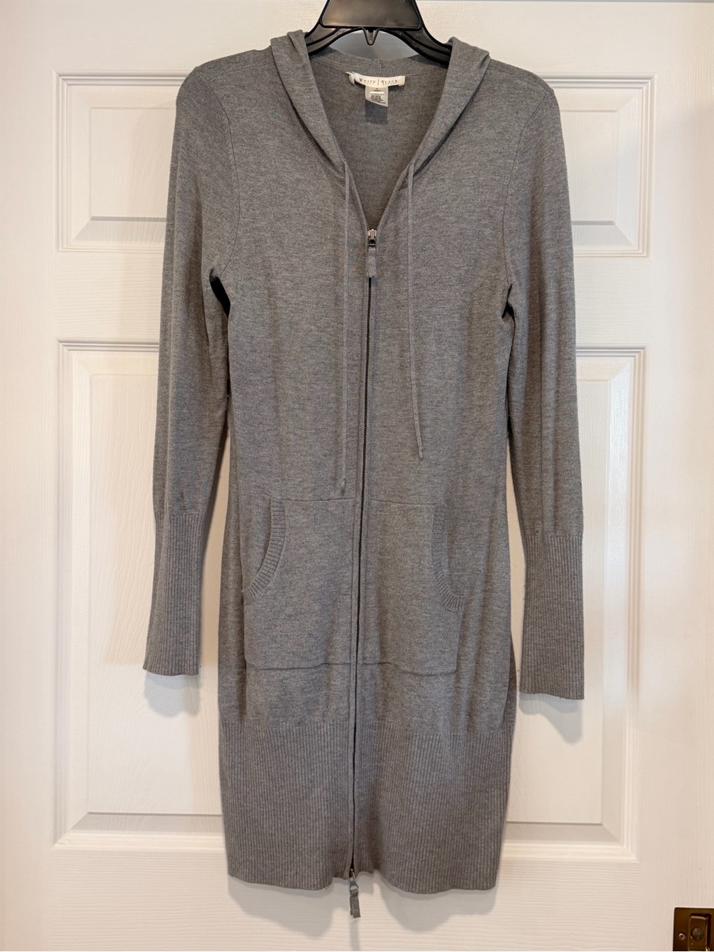White House Black Market Gray Hooded Zip-Front Long Sleeve Hoodie Cardigan